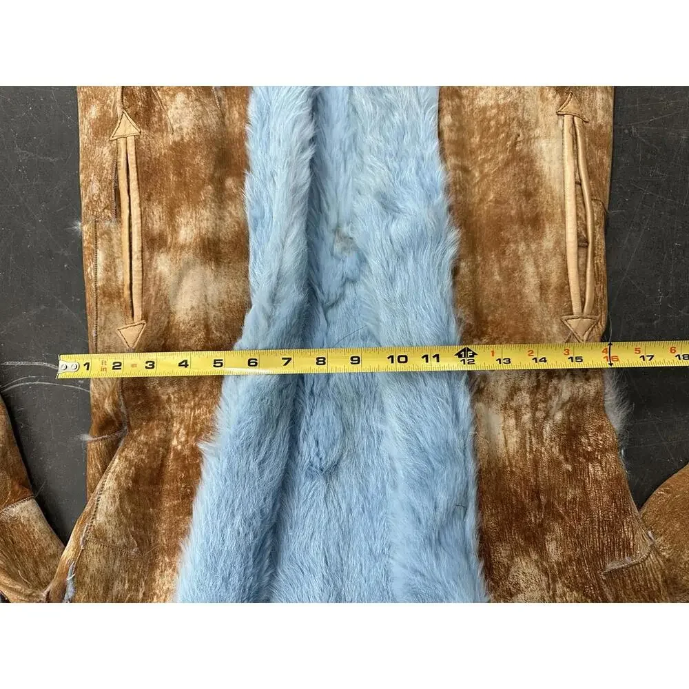 Vintage Long Rabbit Fur Trimmed Coat with Blue Accents - Size small to medium - Picture 8 of 8